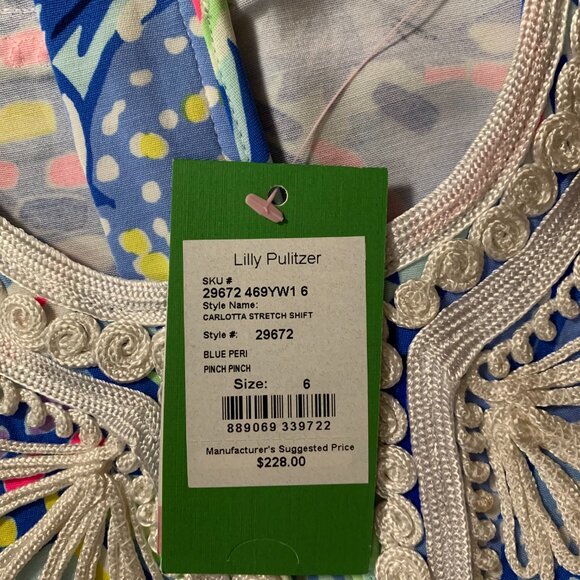 NWT Lilly Pulitzer Carlotta Blue Peri Pinch Pinch 6 Women's Stretch Shift Dress - Picture 6 of 16